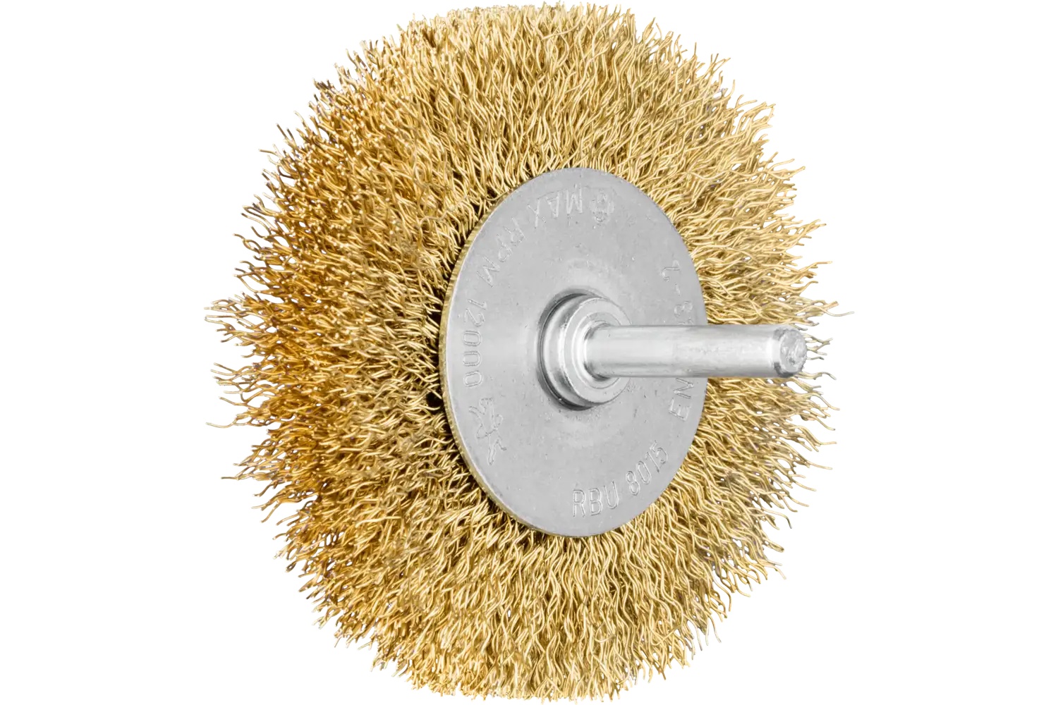 Picture of Pferd Crimped Mounted Wheel Brush 3" Dia. .012 Brass Wire 1/4" Shank